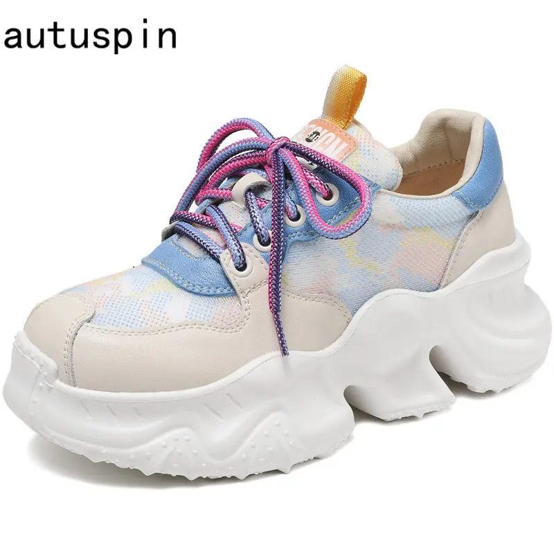 

Autuspin Big Round Toe Women Shoes 2023 Fashion Summer Genuine Leather Chunky Vulcanized Sneakers Students Casual Shoes Handmade