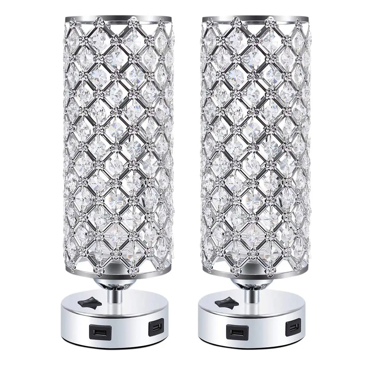 

Хрустальная настольная Ночная подставка E26 с двумя USB-портами, прикроватные Ночники для спальни, офиса, комнаты, серебристая вилка стандарта США