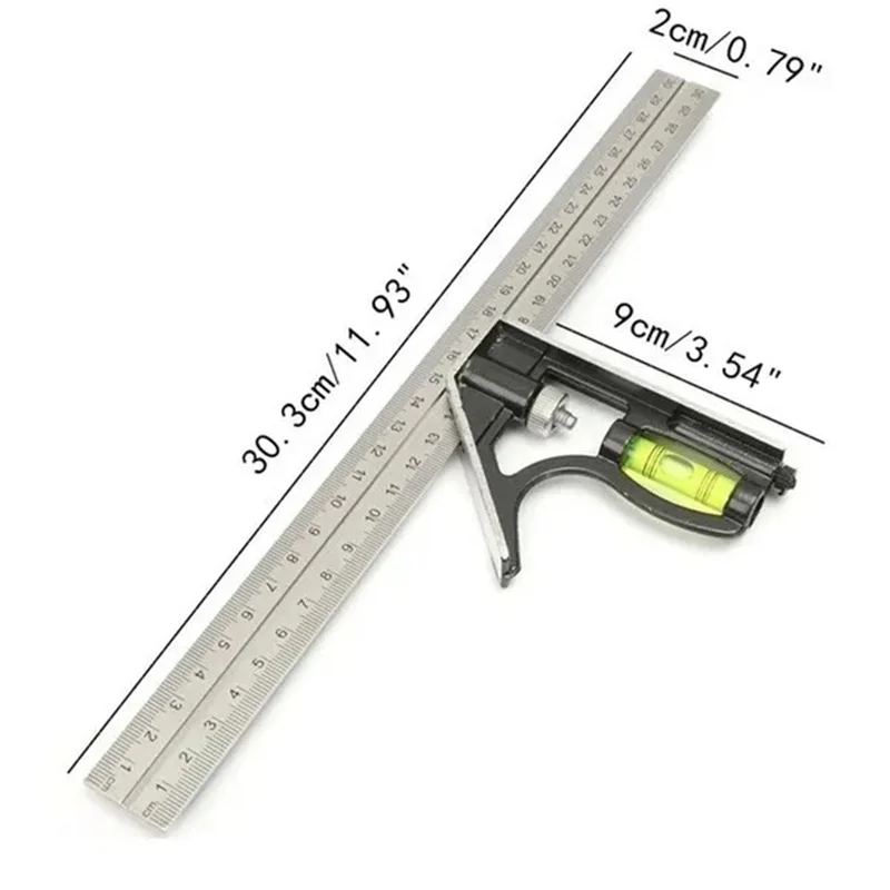 3 In 1 Square Angle Ruler Set Engineer Adjustable Combination Spirit Level Ruler Combination Protractor Measuring Tool Set 300mm 6