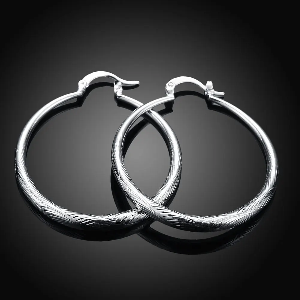 925 Sterling Silver fine 4CM Big circle hoop Earrings for Women