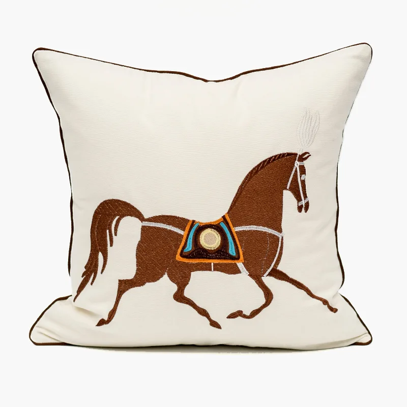 

Luxury Steed Embroidery Pillow Case Modern Cushion Cover for Sofa Bedroom Living Room Car Beige Paris Home Decorations