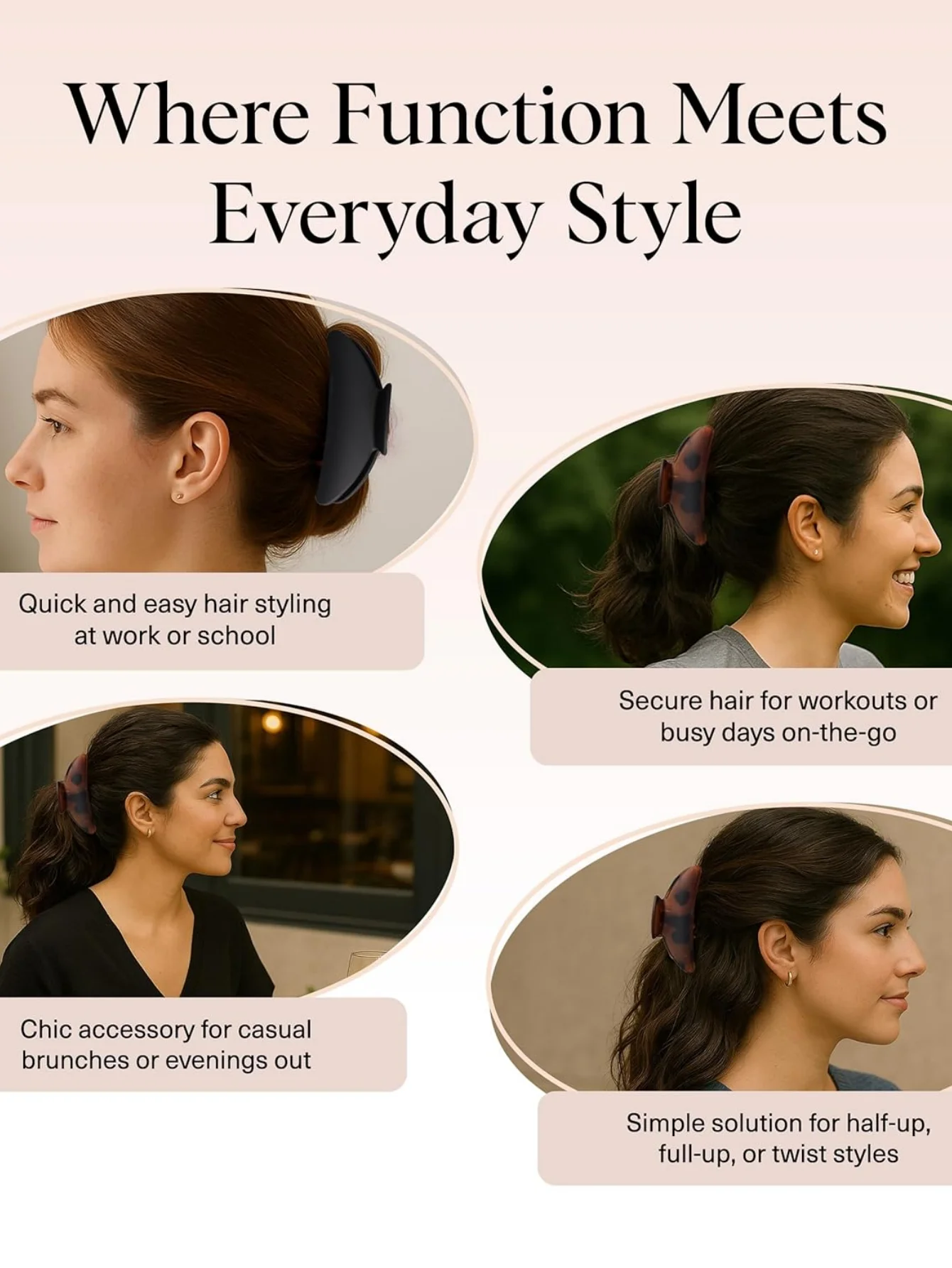 2 Pcs Tortoise Shell Hair Claw Clips,Large HairClamps, Black Brown Hair Accessories, Stylish Updo Hair Decor