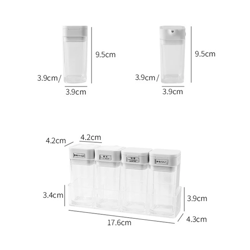 4pcs/Set Transparent Spices Jar Oil Control Bottle Seasoning Bottle Combination Kit Food Container Dispenser Kitchen Organizer