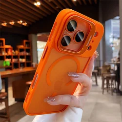 Magnetic Translucent Phone Case with Lens Protection and Heat Dissipation Frame - iPhone 15 Plus (Orange)