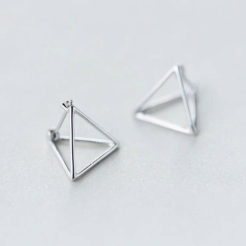 Silver 3D Yeah Triangle Huggie Earrings