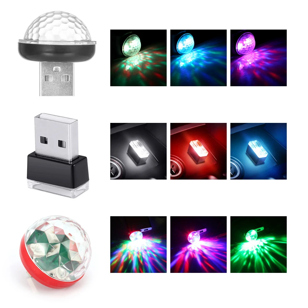 1xCar USB RGB Mini Interior Atmosphere Neon Light Colorful Music LED Decor LJBJ
