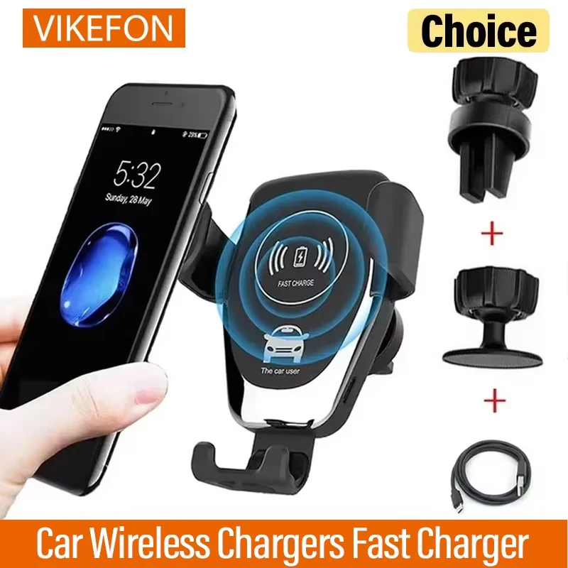 Wireless Chargers Fast Car For iPhone 17 16 15 14 13 12 Pro XS Max XR Samsung Xiaomi Wireless Charging Phone Car Holder Charger