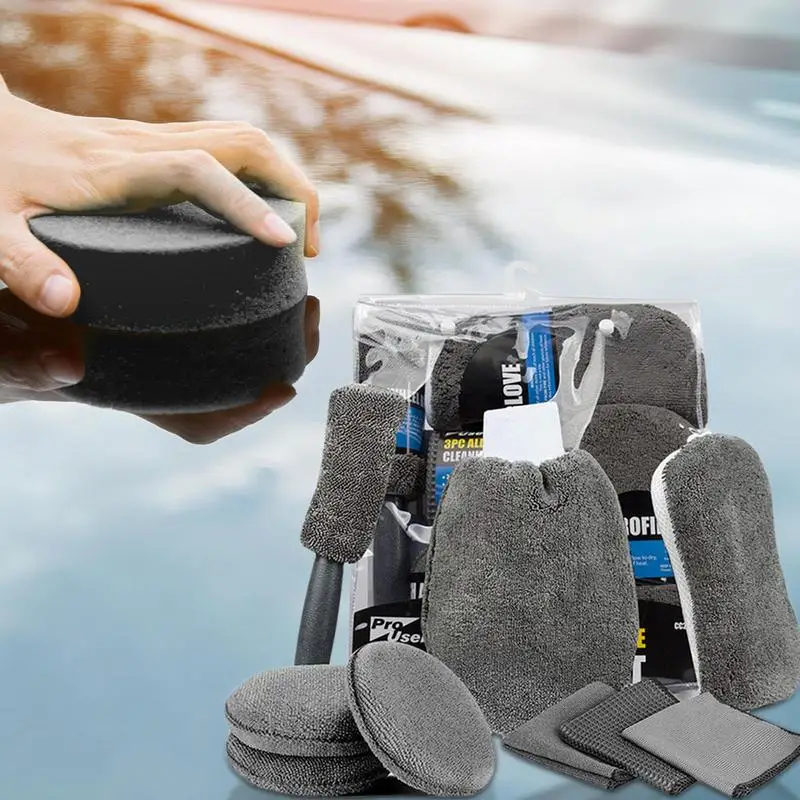 

9pcs Auto Cleaning Kit Detailing Brush Set Wash Sponge Auto Applicator Pads Car Wash Kit Car Wash Detailing Kit Washing Tools