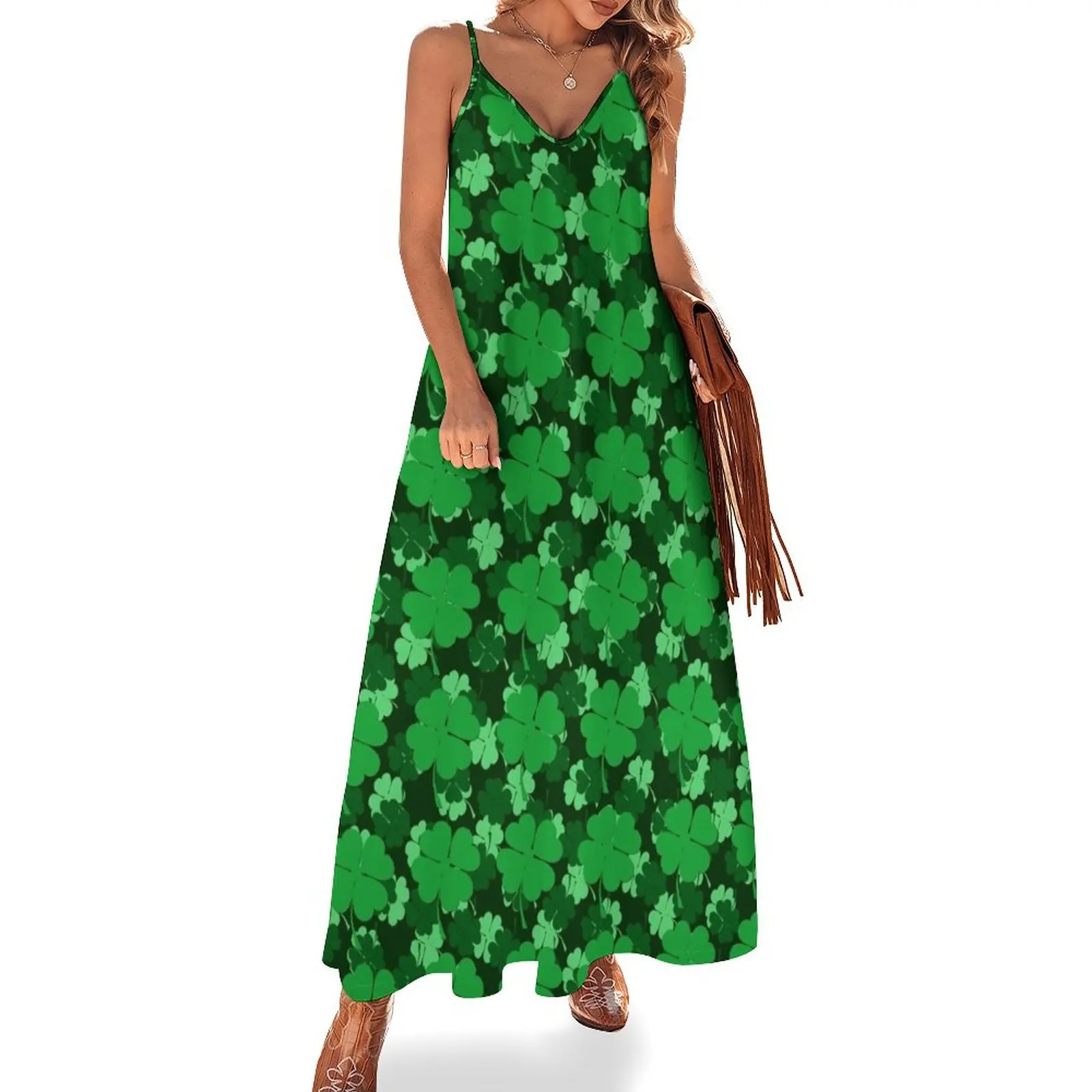 

Shades of Green Shamrocks Sleeveless Dress summer dress women 2024 evening dresses women