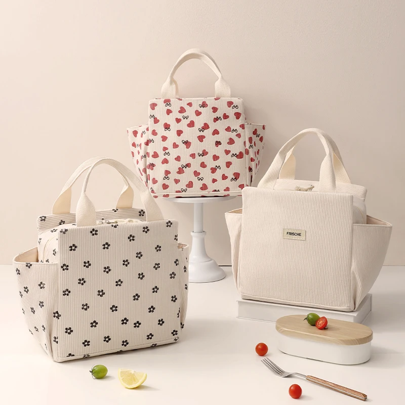 Corduroy Lunch Bag Thermal Insulation Lunch Box Storage Handbag Multifunctional Kid School Cooler Bag Picnic FoodPouch Best Sellers In Luggage, Bags
