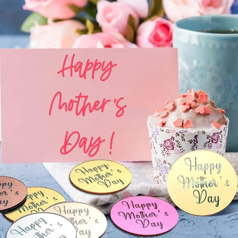 10PCS Happy Mother's Day Cupcake Toppers Gold Acrylic Mirror Engraved Cake Topper Decor 2025 Mother's Day Baking Dessert Decor