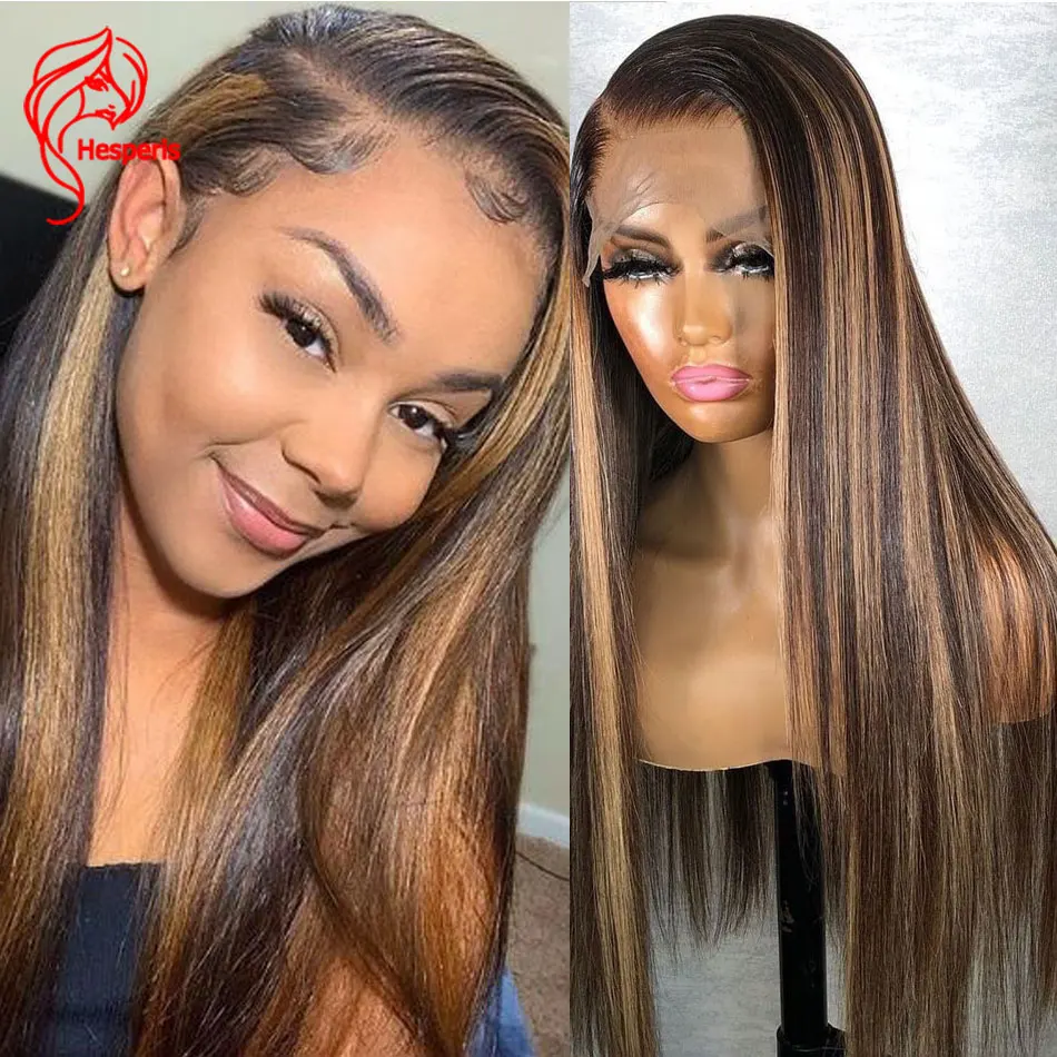 

Hesperis Silky Straight Human Hair Silk Base Wigs Middle Part 5.5x4.5 PU Silk Base Lace Front Highlight Blonde Wigs Ombre Wigs