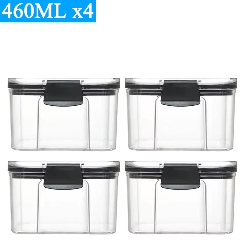Stackable Transparent PET Plastic Food Storage Containers Set (460-1800ML, 2-4 Pieces) - Kitchen Dry Goods and Noodles Sealed Organizer