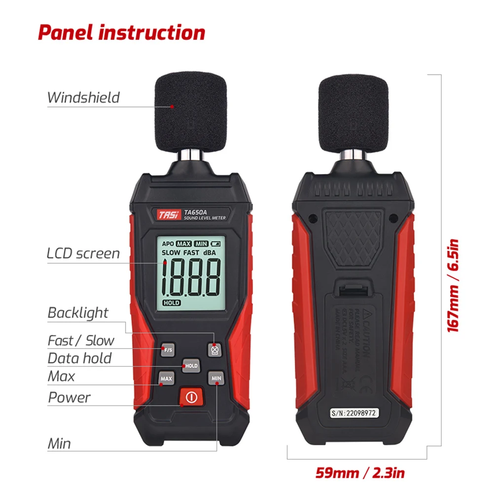 TASI TA650A Digital Sound Level Noise Meter Measurement 30-130dB Decibel Detector Audio Tester Metro Smart Sensor sound level meter digital noise meter
