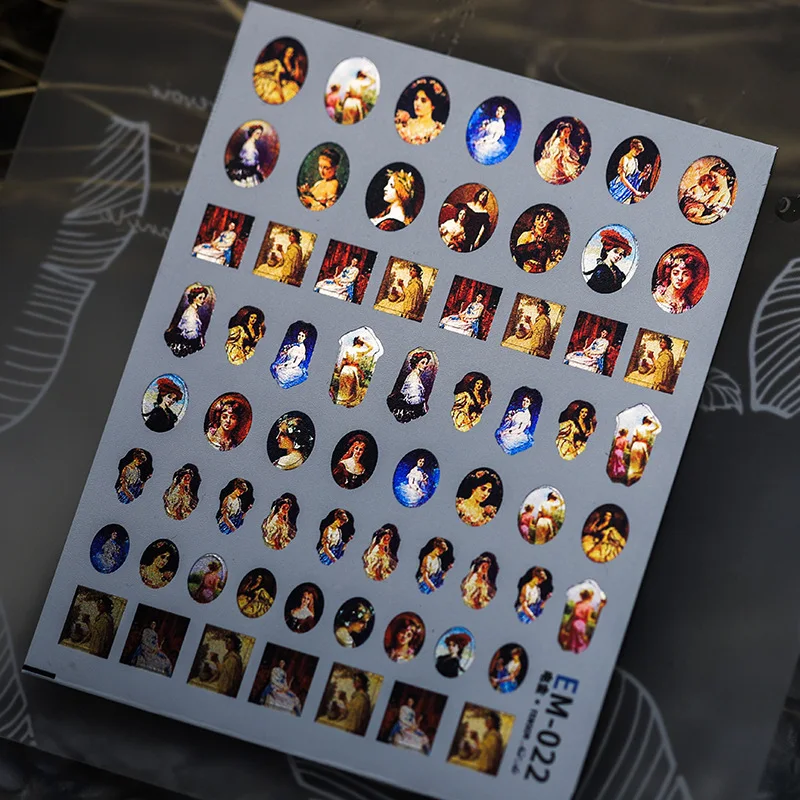 

Самодельные металлические глянцевые винтажные картины маслом для женщин 3D электрозолотые самоклеящиеся наклейки для дизайна ногтей фоторамка маникюрные переводки