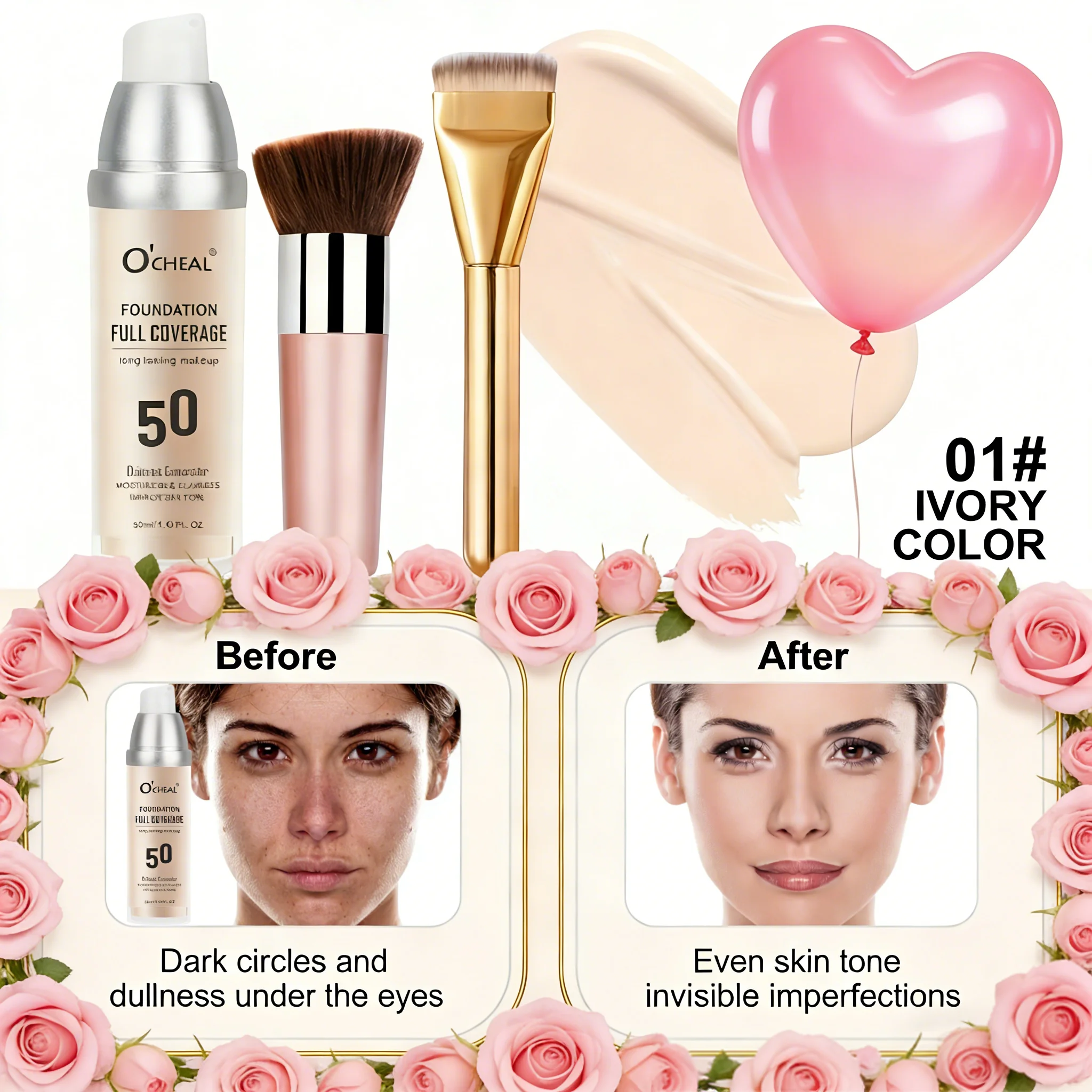 Color Changing Liquid Foundation Waterproof Concealer Full Coverage Moisturizing Oil-Control Whitening Cosmetics Lasting Makeup