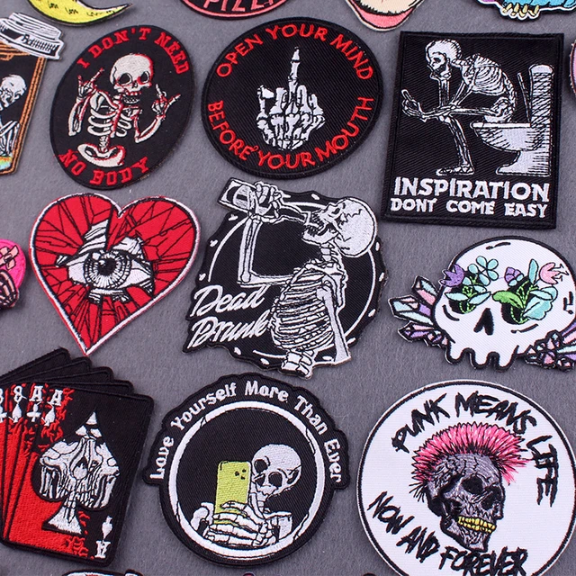 Hippie Patch Iron On Patches On Clothes Punk Rock Fabric Stickers Stripe  Badges Skull Applique Embroidered Patches For Clothing - AliExpress