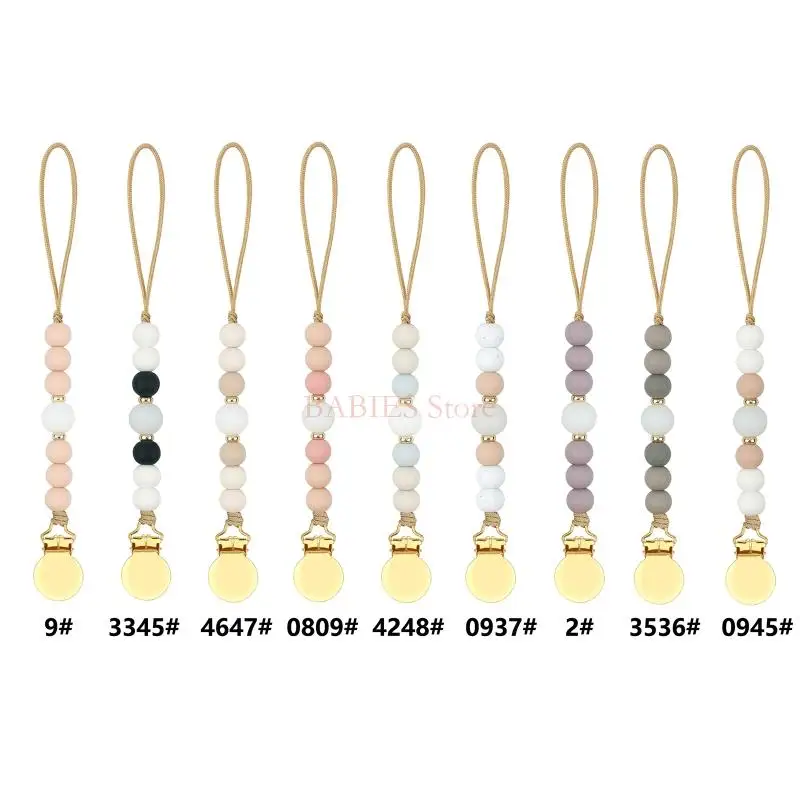 

C9GB Baby Anti-drop Chain Silicone Beads Wooden Pacifier Clips Infant Nipple Holder