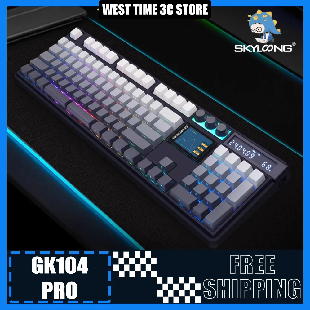 

Механическая клавиатура Skyloong Gk104 Pro, 8K, пользовательский экран, калькулятор, три режима, Беспроводная игровая клавиатура, многофункциональная ручка, подарок