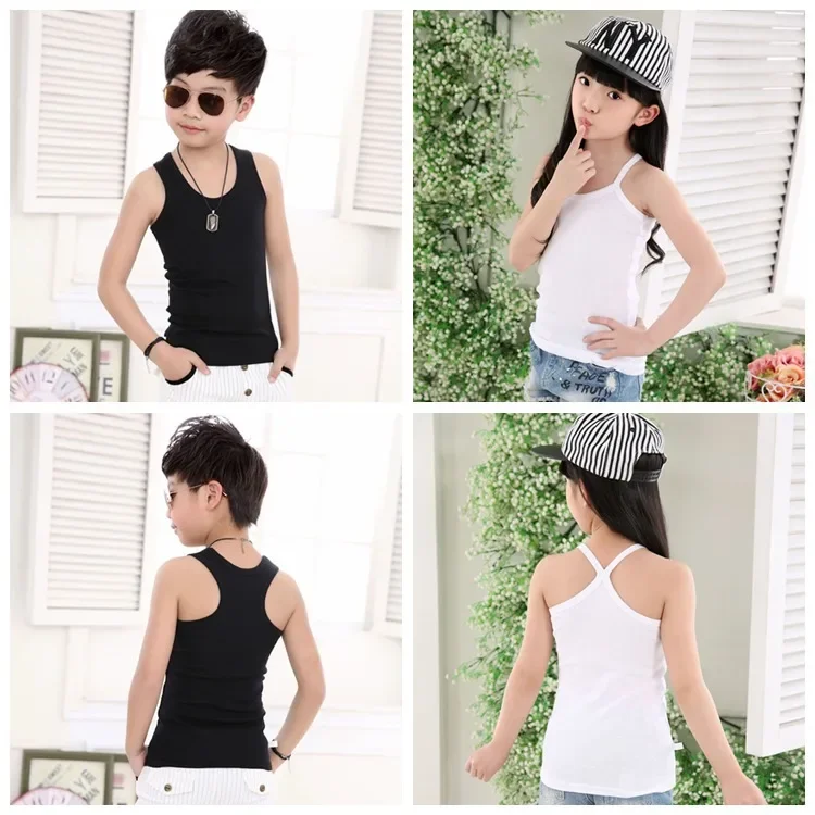 2pcs Children's Clothes Boys Vests Underwear Kids Camisoles Tank Tops Summer Solid Cotton Soft Tanks For Toddler Tees T-shirt