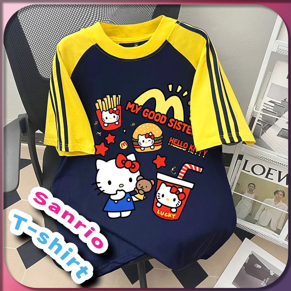 

Kawaii Fast Food HelloKitty T-Shirt Sanrio Anime Oversize Short Sleeve creative Breathable Top