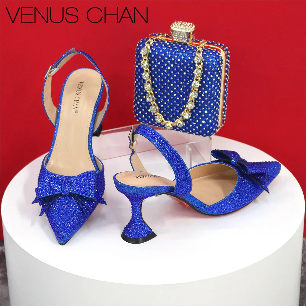 

Newly Arrived Classic Style Blue Color Women's Hand Bag Matching High Heels African Wedding Party Shoe And Bag Set
