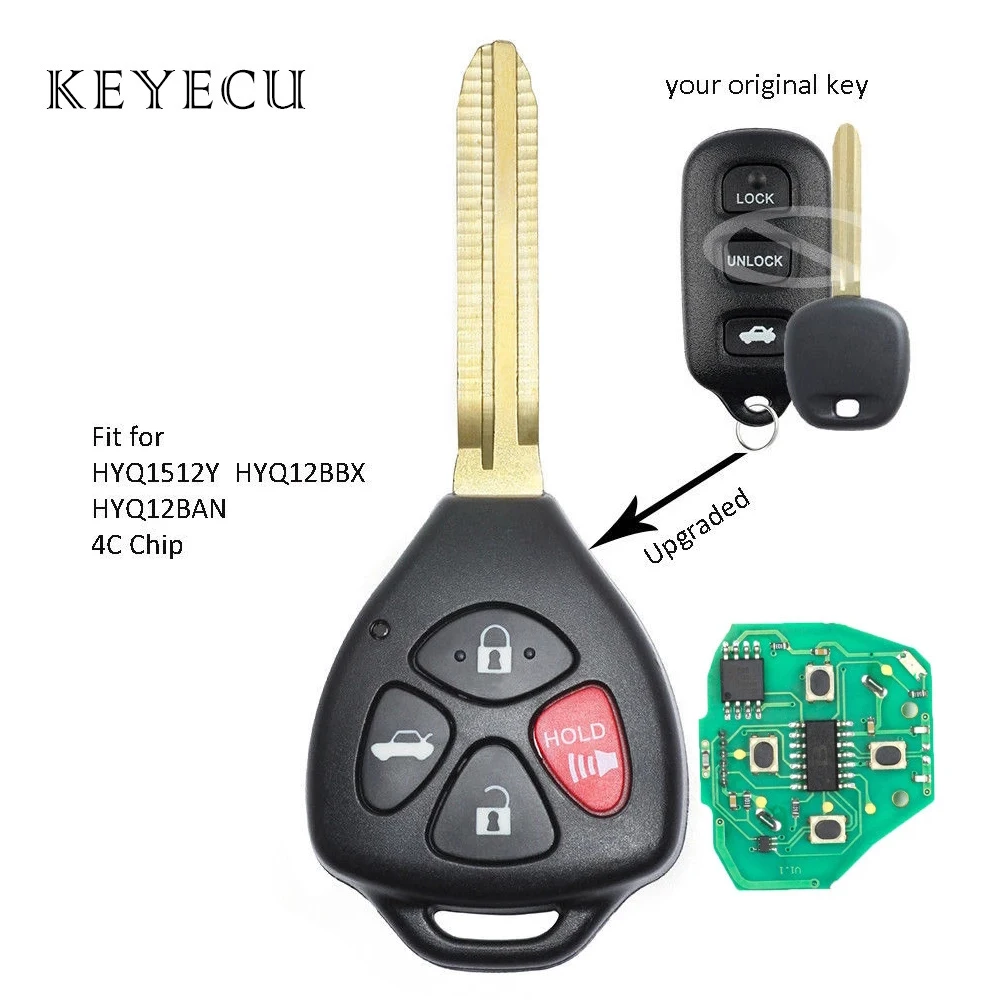 

Keyecu Модернизированный дистанционный брелок 4B 314,4 МГц 4C Чип для Toyota Avalon 1998-2004-FCC: HYQ12BBX HYQ12BAN HYQ1512Y