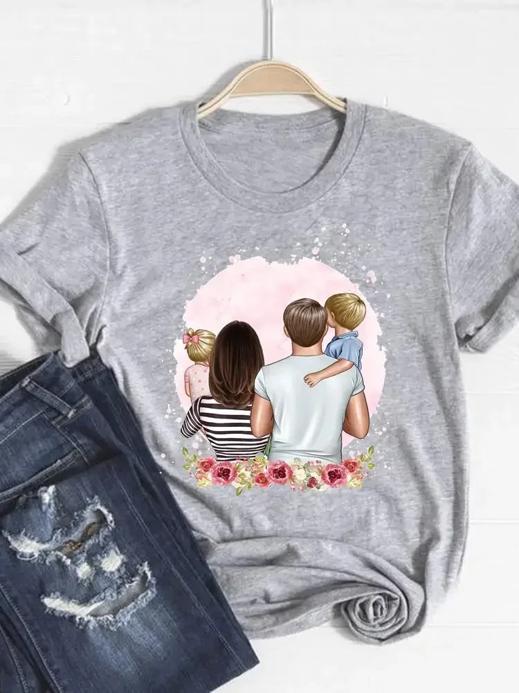 

Women Clothing Fashion Watercolor Flower Family Mom Mother Graphic T-shirt Tee Top Print T Shirt Short Sleeve Summer Clothes