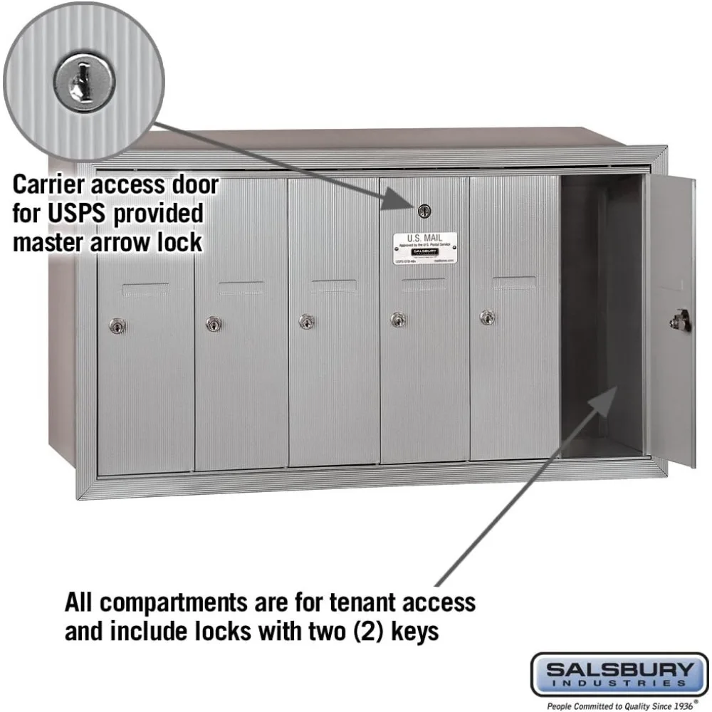 3506ARU Recessed Mounted Vertical Mailbox with 6 Doors and USPS Access, Aluminum 2