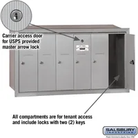 3506ARU Recessed Mounted Vertical Mailbox with 6 Doors and USPS Access, Aluminum 2