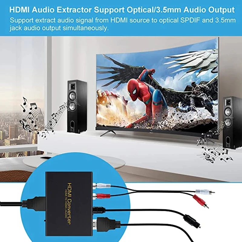 1080P HDMI Audio Extractor HDMI to Optical Toslink Spdif R/L RCA Analog Video Adapter HDMI to HDMI splitter with Audio Converter