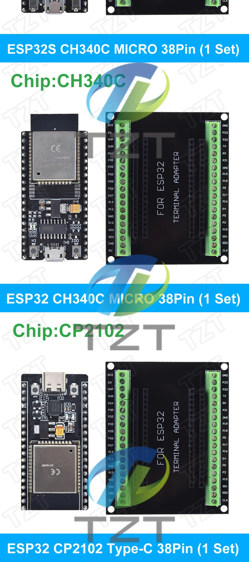 TZT ESP32 Entwicklungsboard ESP-32S NodeMCU-32S MICRO/TYPE-C Drahtloses Modul WiFi+Bluetooth ESP-32 IOT Erweiterungsboard – Detail 5