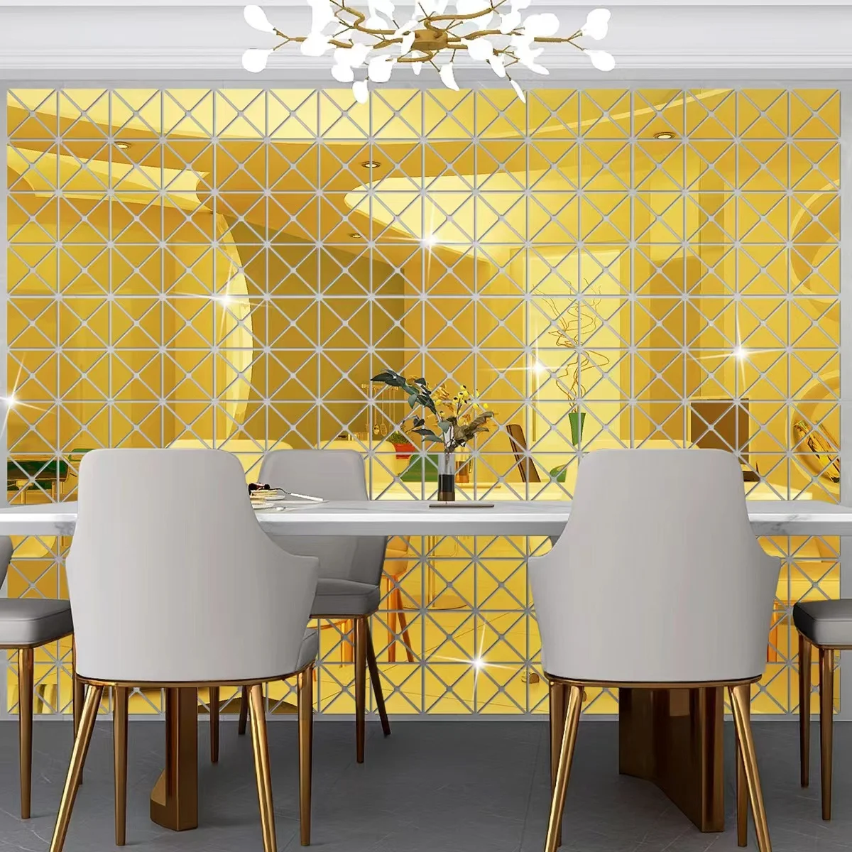 12/36/60/100pcs 3D Mirror Wall Stickers Acrylic Triangles Self-adhesive Square