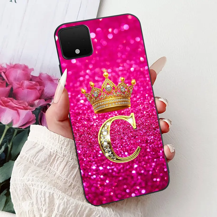 Black Silicone Slim Phone Case with Fashion Crown and Alphabet Design