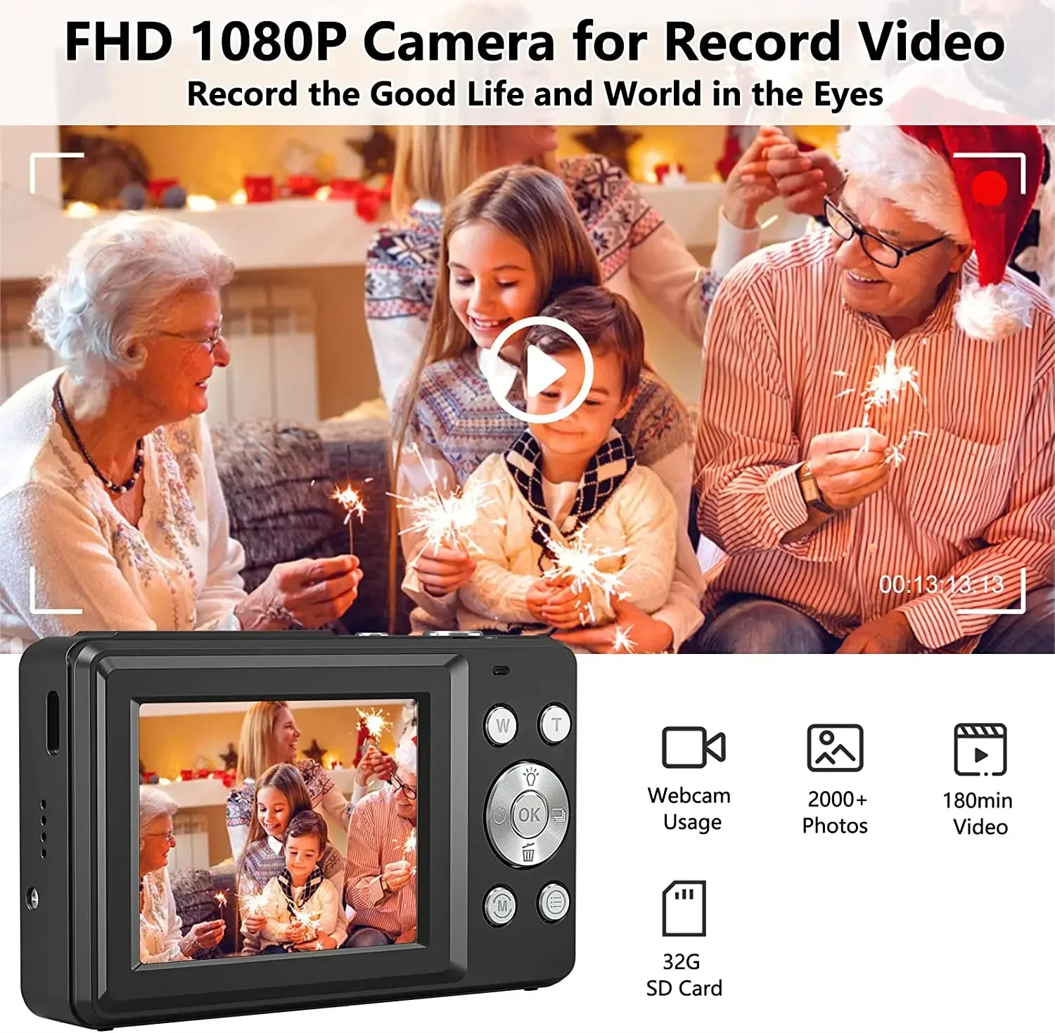 Description Picture 4 of itemHD Digital Camera 44MP 1080P FHD Photography Camera Video Camcorder 16X Zoom Portable Vlogging Camera for Kids Adults Beginners