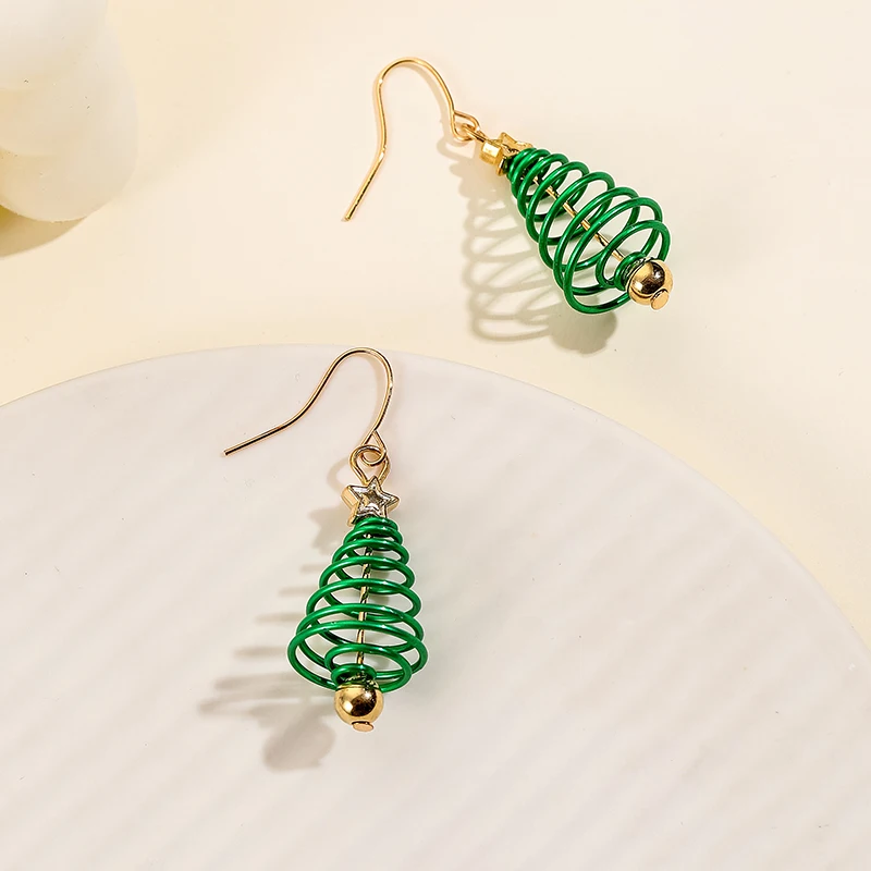 Christmas Tree Shaped Dangle Earrings For Women Star Pattern Piercing Jewelry Accessories New Year Gifts