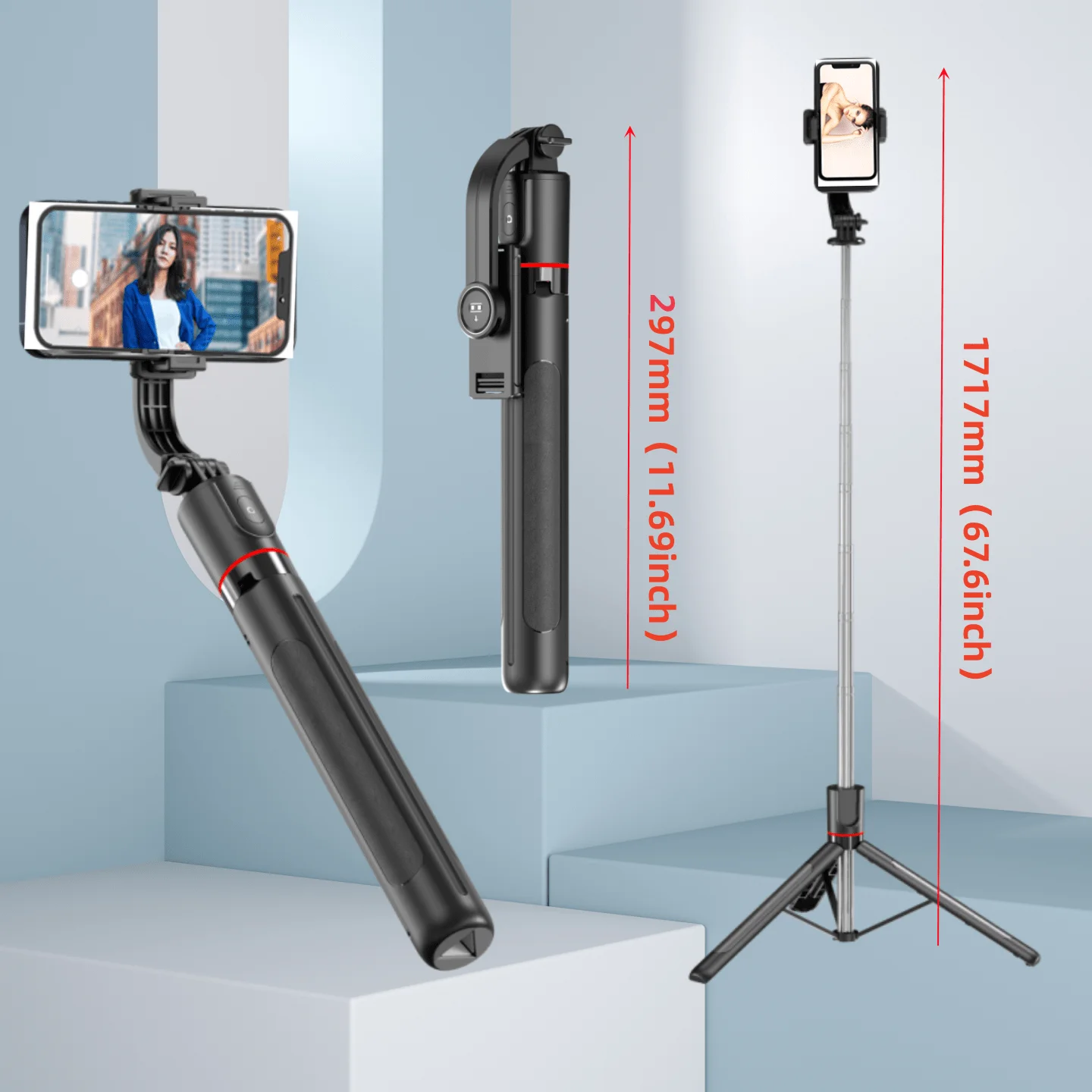 Selfie Stick Tripod with Bluetooth Remote, Extendable Pole, 360° Rotation & Fill Light
