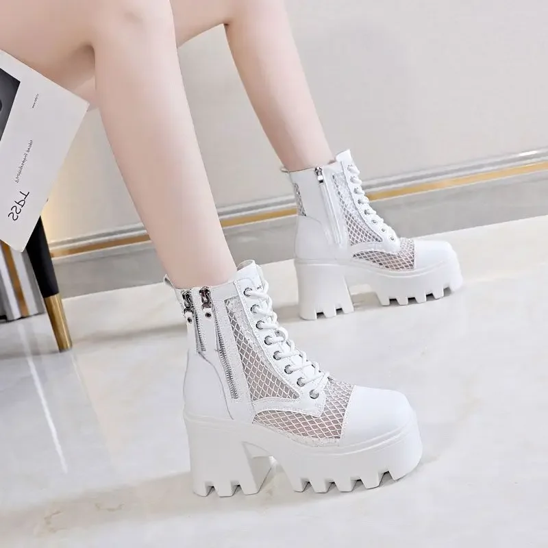 

Женские ботильоны с круглым носком, из натуральной кожи, на танкетке 9 см