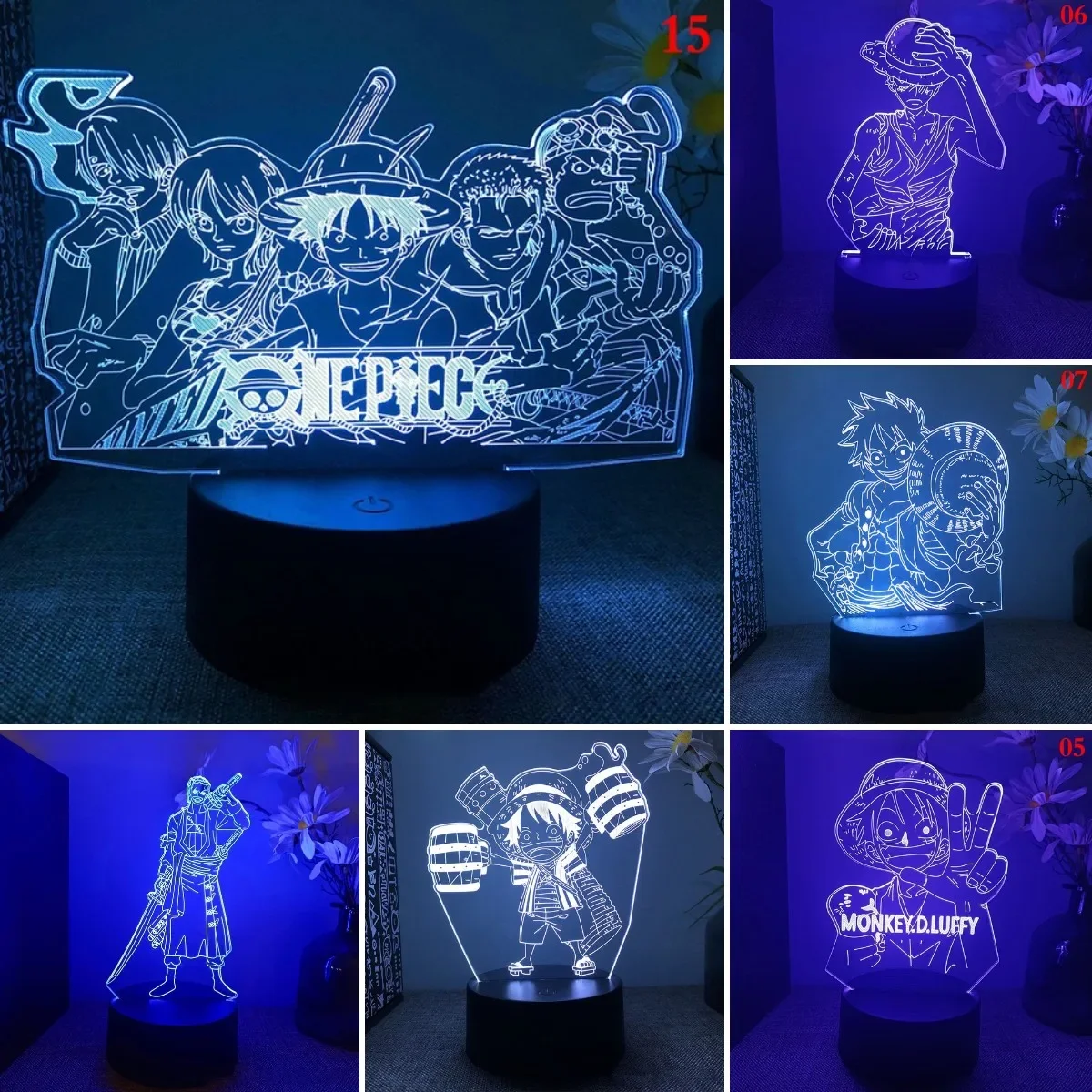 

Anime Lamp One Pieces Action Figure Luffy Sanji Roronoa Zoro Nami 3D Led Night Light Child Manga Gift Color Changing Model Toy