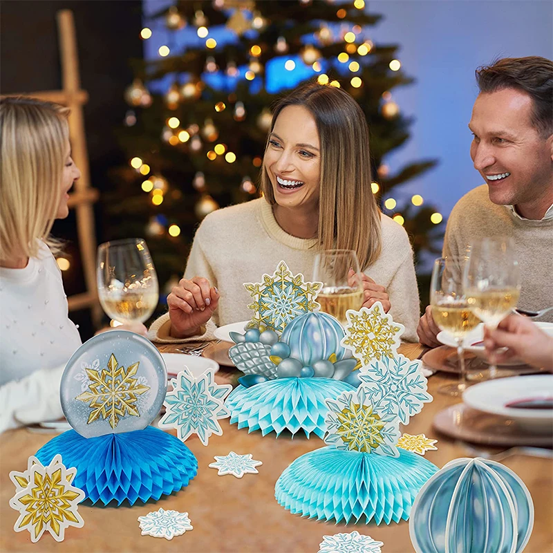 6Pcs Gold Blue White Snowflake Centerpieces Christmas Table Decoration New  Year Winter Wonderland Frozen Birthday Party Supplies