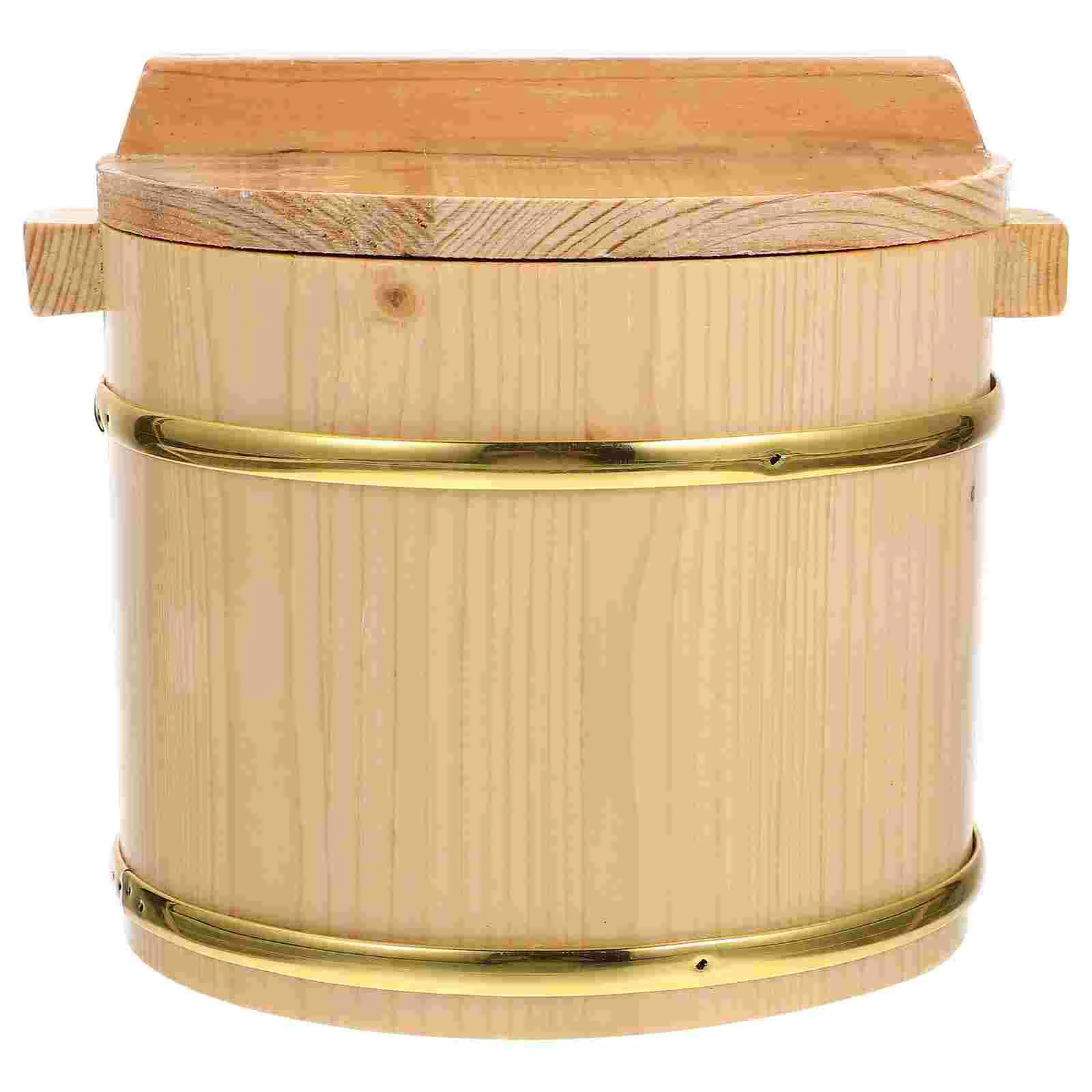 

Rice Sushi Wooden Bowl Bucket Tub Oke Hangiri Mixing Wood Box Japanese Steamer Barrel Serving Food Container Round Tray Basket