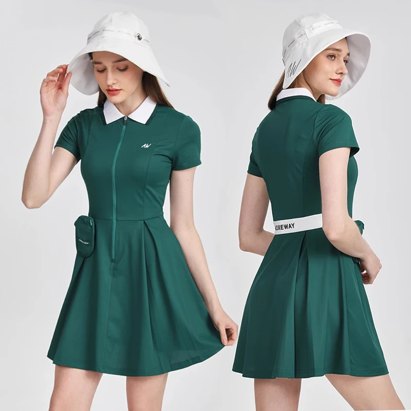 AW new sports dress golf woman short sleeve polo shirt dresses spring summer slim waist zipper skirt golf wear ladies