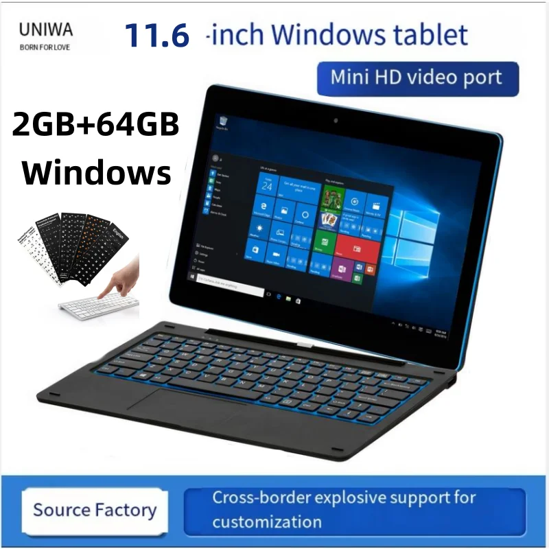 11.6'' Windows 10 Tablet PC 2 in 1 Docking Keyboard 2GB DDR+64GB