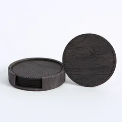Set of 6 Wood Grain Leather Coaster Placemats for Tea and Coffee Cups - Non-Stick, Insulated Cushions for Home and Bar Counter (C)