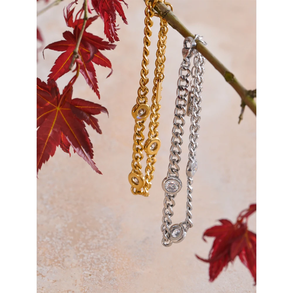 Yhpup Stainless Steel Cubic Zirconia Bracelet