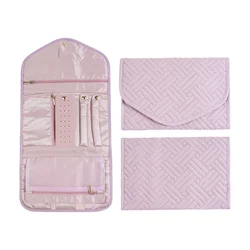 Compact Foldable Travel Jewelry Organizer for Earrings, Rings, Necklaces, and Brooches Storage (Pink)