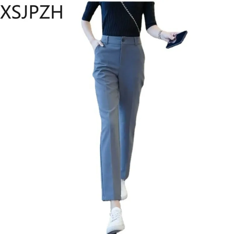 

2023 New Grey Suit Pants Women Spring Autumn Summer Slim and Tall Straight Leg Pants Advanced Sense of Casual Small Trousers