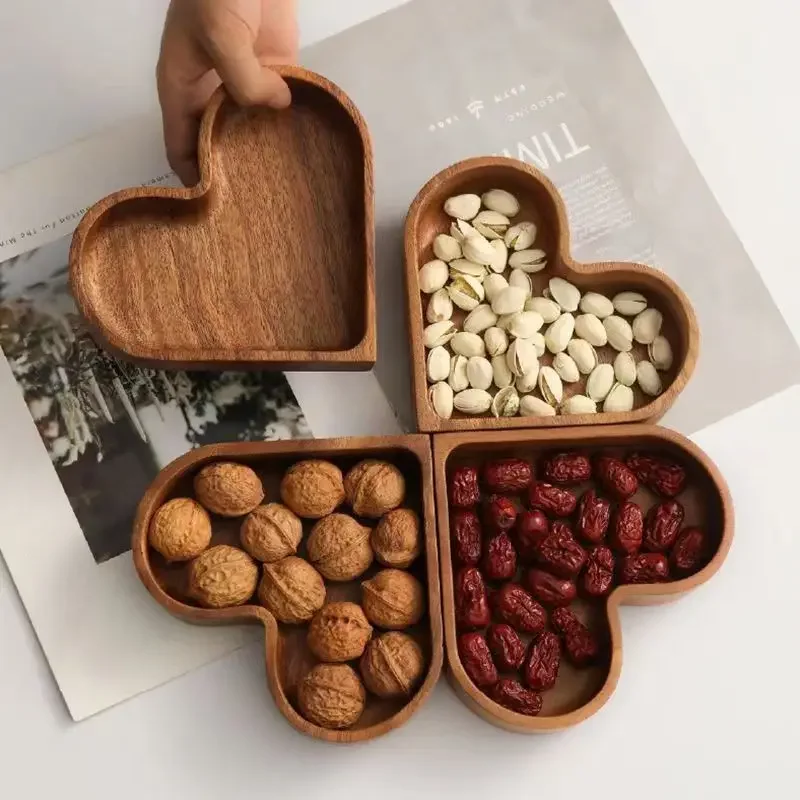 New Candy Solid Wood Tray Stackable Dried Fruit Box Solid Fruit Tray Creative Walnut Tray Love shaped Candy Box Whole Wood lijia