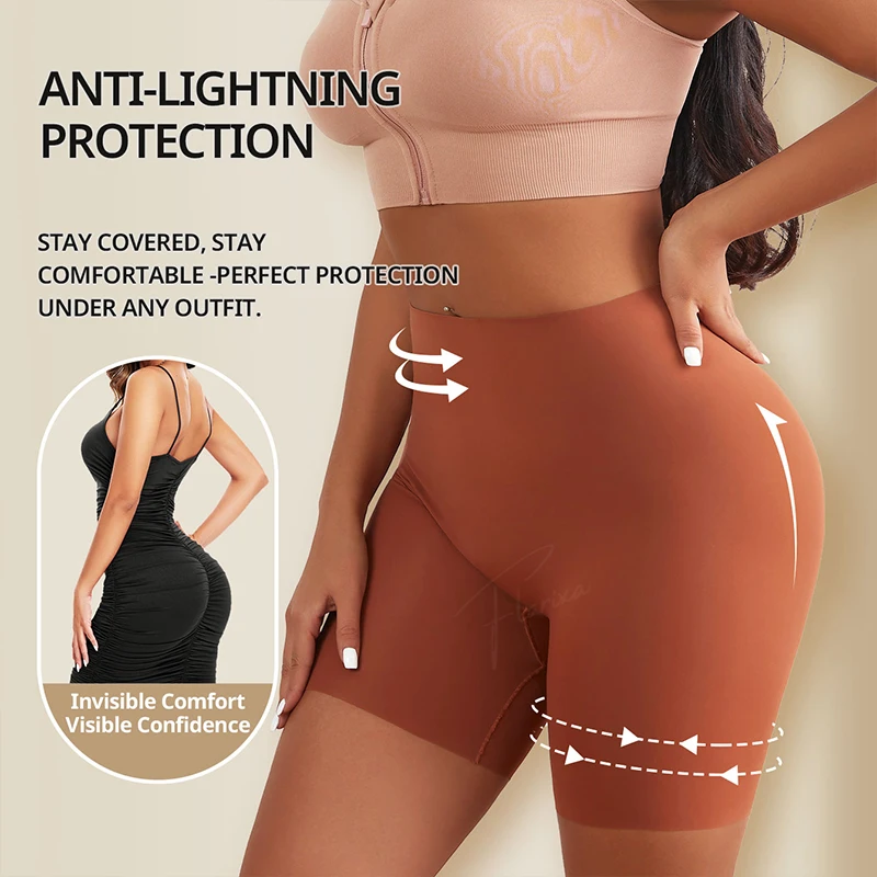 Flarixa Slip Safety Shorts Pants High Waist Boyshorts Women Ice Silk Anti Chafing Boxers Breathable Invisible Panties Underdress