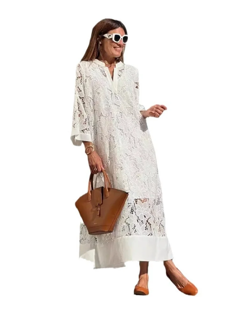 Wmstar Dress Women Wholsale New European American Casual Loose Beach Vacation Cardigan Lace Blouse Summer 2025 One Pieces